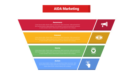 aida marketing funnel infographics template diagram with big block sharp edge funnel 4 point step design for slide presentation