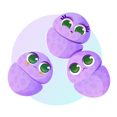 Several cartoon characters of Streptococcus pneumoniae bacteria isolated on a plain background.
