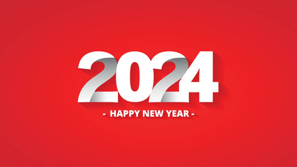 Happy New Year 2024 red and white text design, vector