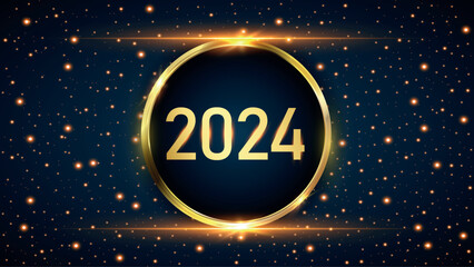 New Year 2024 gold glitters on blue background, vector