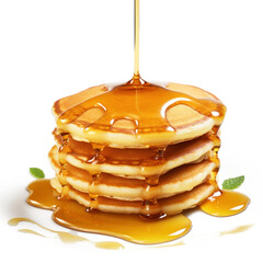 Pancakes with maple syrup isolated on a transparent background background. Breakfast, snacks. Pancakes Day.	