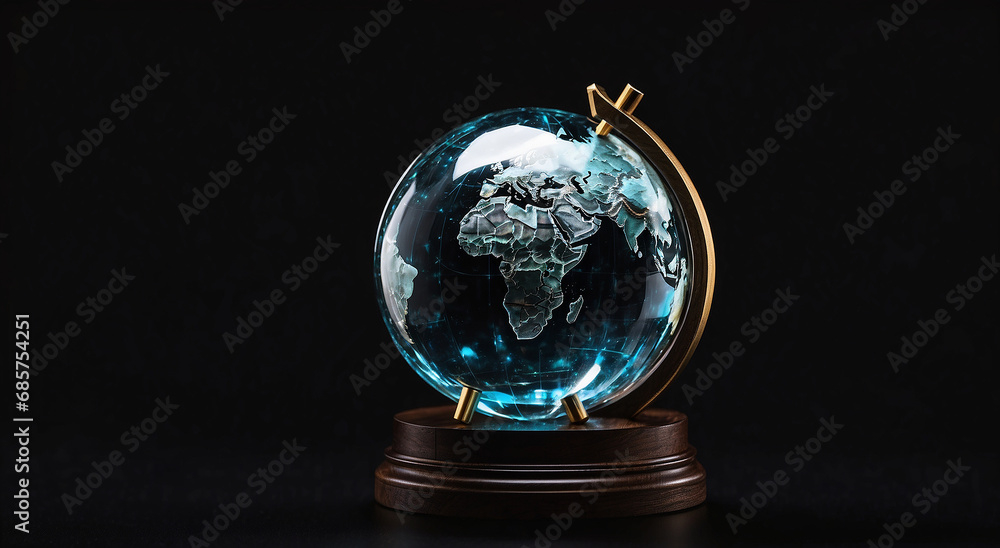 Poster a realistic crystal globe in an isolated black background - ai generative