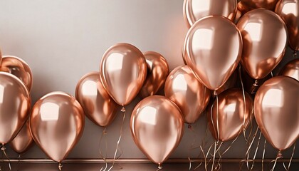 rose gold balloons background with copy space