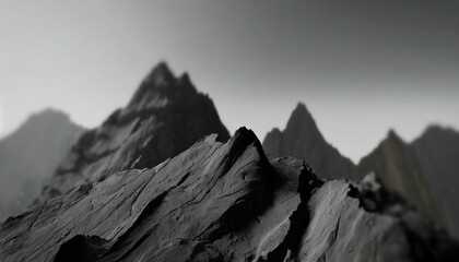 black mountains in blur abstract mountain landscape black and gray minimalistic gloomy black stone relief rocks 3d render - obrazy, fototapety, plakaty