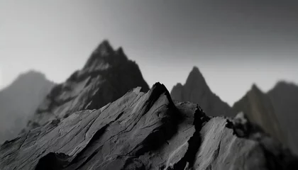 Foto op Plexiglas Tatra black mountains in blur abstract mountain landscape black and gray minimalistic gloomy black stone relief rocks 3d render