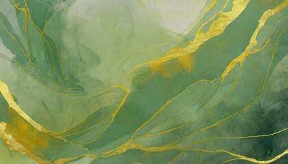 abstract watercolor paint background illustration web design soft green pastel color waves and gold...