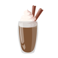 Cartoon coffee with whipped cream and cinnamon Christmas drink, hot chocolate or coffee.Clip art for Christmas, cafe or dessert shops, menu designs, element etc
