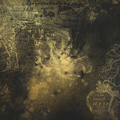 Black and gold vintage map. Creative scrapbook paper. Decorative backdrop leather texture universal use