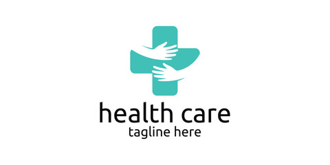 health logo design with hand elements and plus sign.