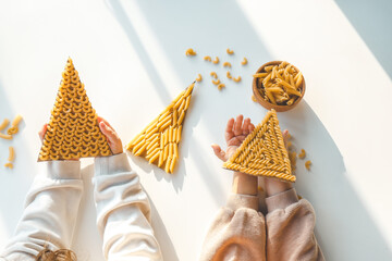 Idea for activities with children, sensory skills, creativity with pasta
