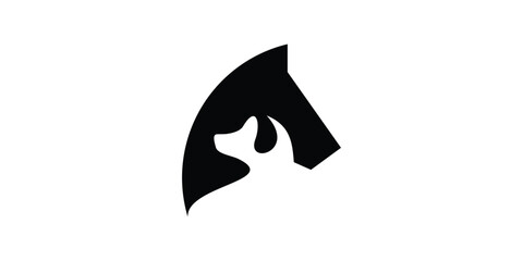 logo design combining the shape of a horse's head and a dog, negative space logo.