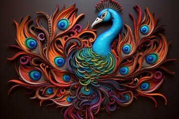 Durable Leather colorful peacock. Feather bird. Generate Ai