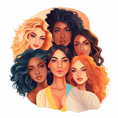 Fototapeta premium Various ethnic women. A group of beautiful women with different beauty hair and skin color. 
