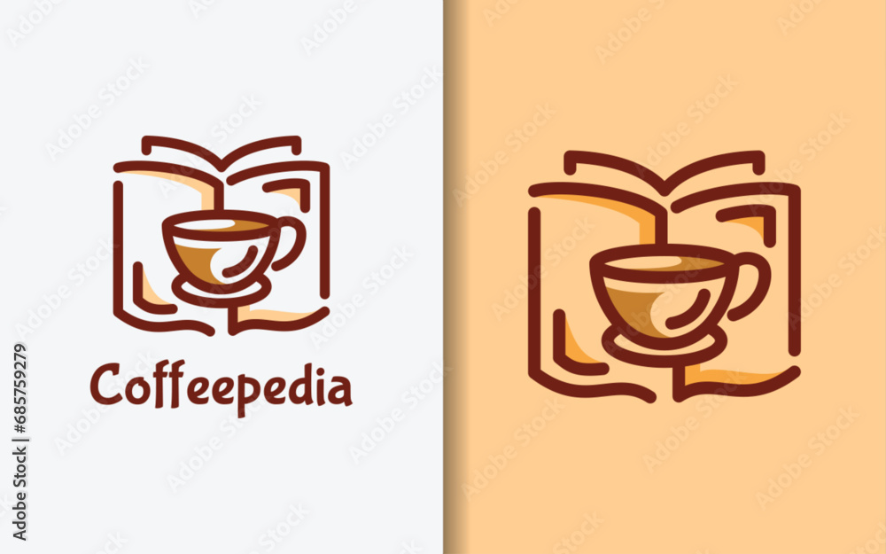 Poster abstract minimalist coffee logo design with book and coffee cup combination design concept. vector l