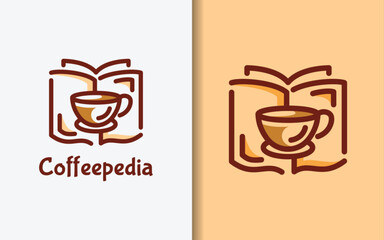 Abstract Minimalist Coffee Logo Design with Book and Coffee Cup Combination Design Concept. Vector Logo Illustration.