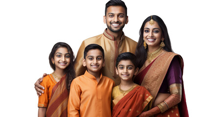 Happy Indian family isolated on transparent background, Generative ai