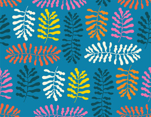 Trendt abstract seamless vector patterns in Matisse style withNature Botanical garden flower abd leaves