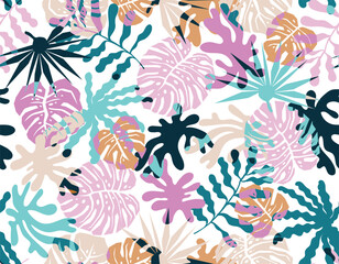 Fototapeta na wymiar Trendt abstract seamless vector patterns in Matisse style withNature Botanical garden flower abd leaves