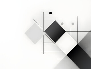 Geometric shapes overlapping in a minimalist black and white design.