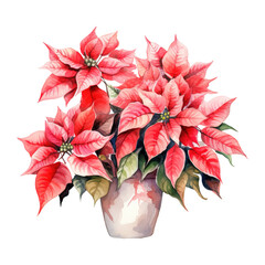 watercolor of a bunch of red poinsettias. AI generated image