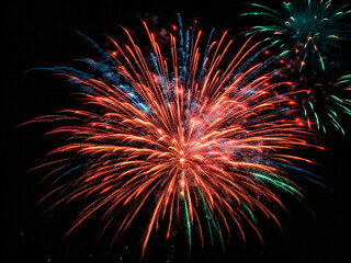 Big colorful firework on black isolated background, AI Generative