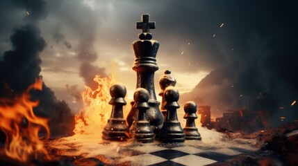 3d illustration Chess Game Aggressive Move Black - obrazy, fototapety, plakaty