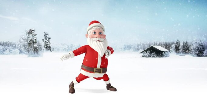 Dancing Happy Santa With Red Costume. Making Silly Moves. Cute Cartoon 3D. Christmas And New Year 3D Animation Concept.