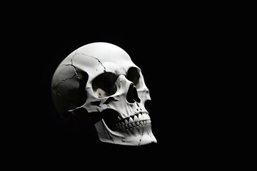 Human skull isolated on black background with copy space. Generative AI