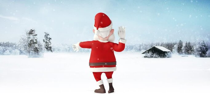 Funny Happy Santa Claus Belly Dancing. Cute Cartoon 3D. Christmas And New Year 3D Animation Concept.