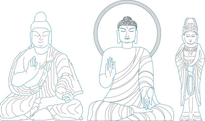 Sketch vector illustration design of antique ethnic old vintage classic statue of buddhist god and goddess