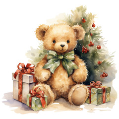 teddy bear with a bow and a gift box. AI generated