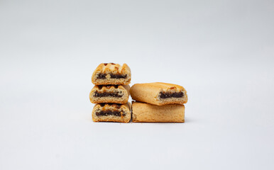 Appetizers, baked yellow flour filling copy paste isolated from white background