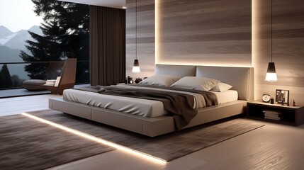 a contemporary bedroom with a platform bed integrated lighting and a neutral color palette for a calming environment