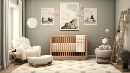 a contemporary nursery with a soothing color palette practical furniture and whimsical decor for a cozy atmosphere