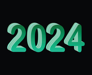 2024 Happy New Year Abstract Green Graphic Design Vector Logo Symbol Illustration With Black Background