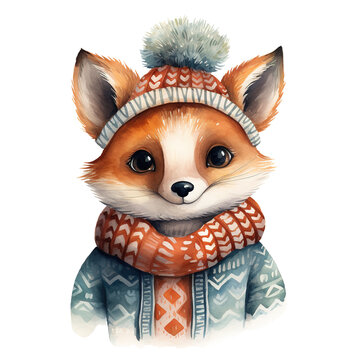 cute fox wearing a sweater. AI generated image