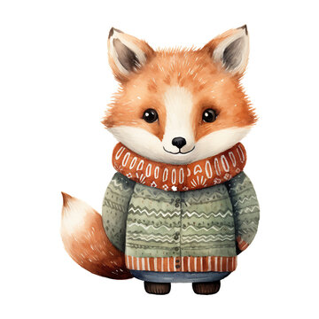 cute fox wearing a sweater. AI generated image