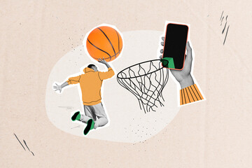 Image collage picture of sporty guy playing basketball filming recording video bet gambling...