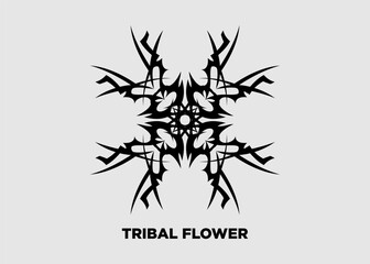 Vector illustration of symmetrical black floral tribal motif