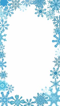 cartoon snowflakes christmas winter frame animation - snow border background loop with alpha channel social media format
