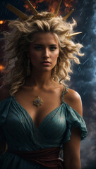 Estatua de la Libertad de los EEUU. Mujer rubia con antorcha de la libertad.  Símbolo de esperanza.