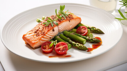Salmon steak on restaurant table