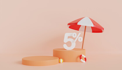 Summer with Umbrella 5 Percent Off on Pastel Color Background