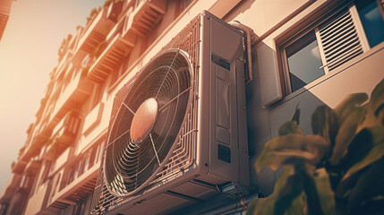 Air conditioning exhaust machine in a building - obrazy, fototapety, plakaty