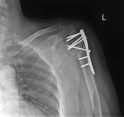  X-ray image of a humeral head and neck fracture fixation 