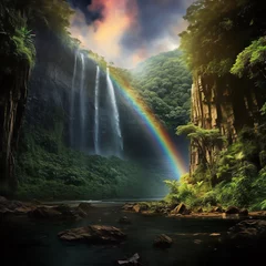  a rainbow over a waterfall © ion