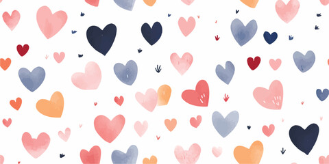 Fototapeta premium Trendy seamless pattern with colorful hearts, valentines day backgrounds print, Vector illustration.