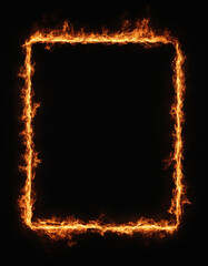 Background with an empty black frame burning with fire