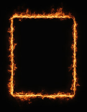Background with an empty black frame burning with fire