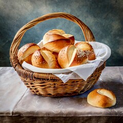 Bread  basket - little roll breads in a basket on the table